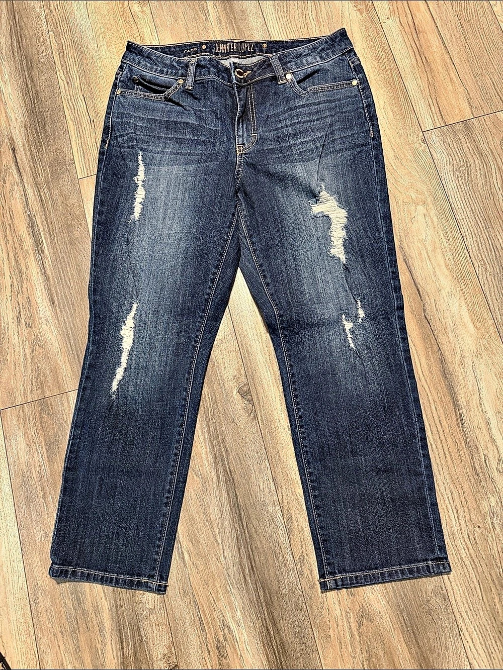 Jennifer Lopez Capri Distressed Straight Leg Jeans in Blue Size 8